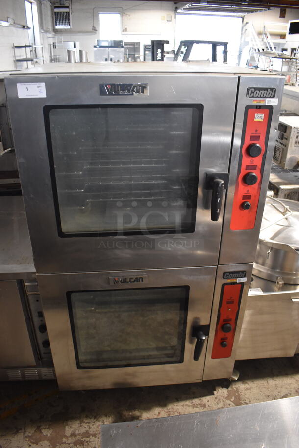 2 Vulcan ABC7G-NAT Commerical Stainless Steel Natural Gas Full Size Gas Combi Oven With Metal Racks on Commerical Casters. 80,000 BTU. 2 Times Your Bid! 