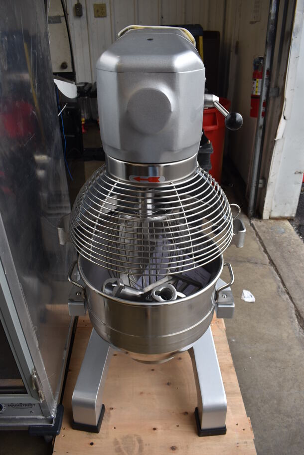 BRAND NEW SCRATCH AND DENT! Galaxy 177GMIX30 Metal Commercial Floor Style 30 Quart Planetary Dough Mixer w/ Stainless Steel Mixing Bowl, Bowl Guard, Dough Hook, Balloon Whisk and Paddle Attachments. 110 Volts, 1 Phase. 20x26x48. Tested and Working! - Image 3 of 9