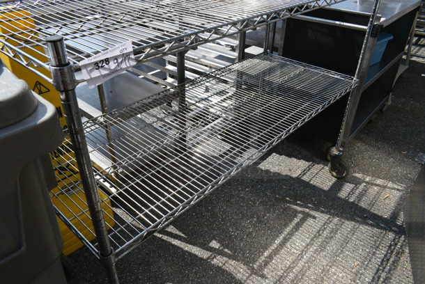Chrome Finish 2 Tier Wire Shelving Unit on Commercia Casters. BUYER MUST DISMANTLE. PCI CANNOT DISMANTLE FOR SHIPPING. PLEASE CONSIDER FREIGHT CHARGES. - Image 3 of 5