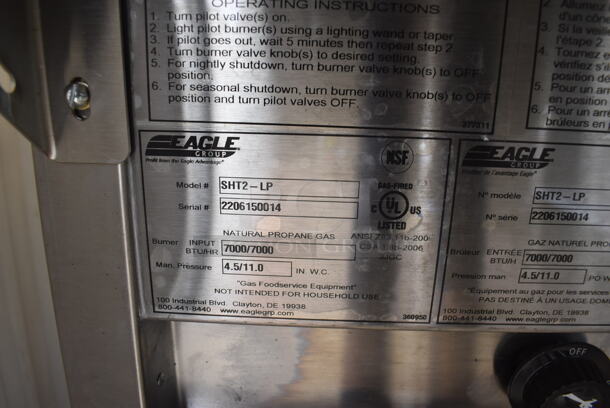 BRAND NEW SCRATCH AND DENT! 2022 Eagle SHT2-LP Stainless Steel Commercial 2 Well Gas Powered Steam Table w/ Cutting Board and Under Shelf. 33x31x34.5. Tested and Working! - Image 3 of 7