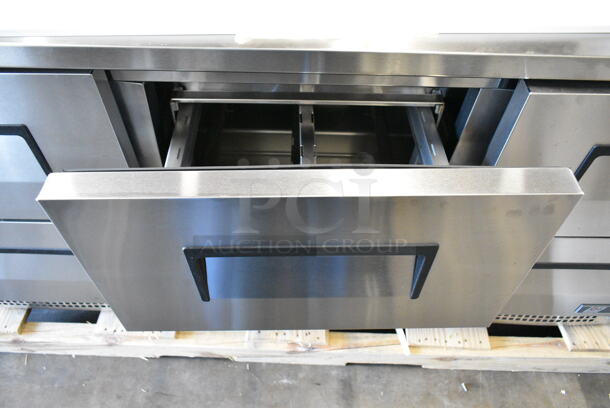 BRAND NEW SCRATCH AND DENT! 2024 True TFP-72-30M-D-6 Stainless Steel Commercial 6 Drawer Mega Top Refrigerated Sandwich Prep Table. 115 Volts, 1 Phase. Tested and Working! - Image 8 of 12