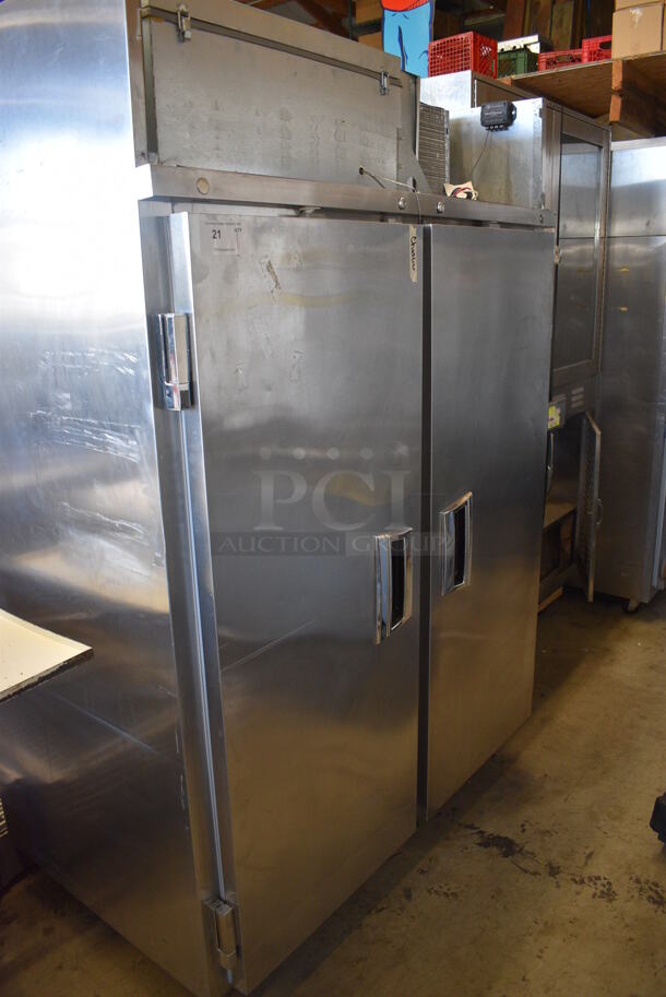 Delfield MFR2-S-151 Stainless Steel Commercial 2 Door Reach In Freezer. 115 Volts, 1 Phase. 56x35x81. Tested and Does Not Power On