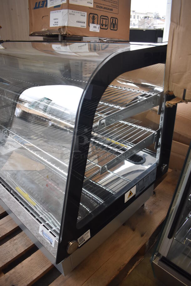 BRAND NEW SCRATCH AND DENT! Avantco 360BCDI48B Metal Commercial Countertop Black Curved Refrigerated Drop-In Countertop Bakery Display Case Merchandiser. See Picture For Damage To Left Glass Pane. 110-120 Volts, 1 Phase. 48x23x32. Tested and Working! - Image 3 of 7