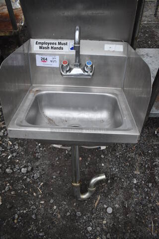 BK Resources Stainless Steel Commercial Single Bay Wall Mount Sink w/ Faucet, Handles and Side Splash Guards. 17x15.5x21