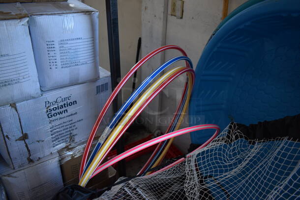 ALL ONE MONEY! Lot of Metal Rack, Goal Net, Wall Mount Metal Pull Up Bar, 3 Pools and 5 Hula Hoops - Image 5 of 7