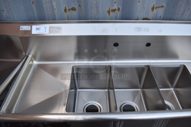 BRAND NEW SCRATCH AND DENT! KoolMore SC101410-1283 Stainless Steel Commercial 3 Bay Sink w/ Dual Drain Boards. 54x20x45. Bays 10x14x10 - Image 5 of 6