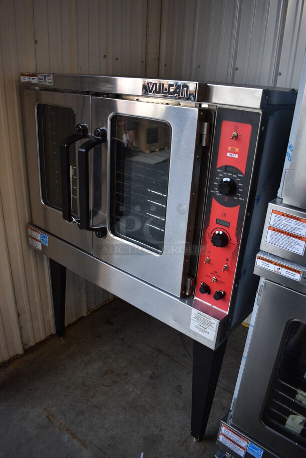 BRAND NEW SCRATCH AND DENT! LATE MODEL! Vulcan Model VC5ED Stainless Steel Commercial Electric Powered Full Size Convection Oven w/ View Through Doors, Metal Oven Racks and Thermostatic Controls on Metal Legs. 208 Volts, 3/1 Phase. 40x31x54. Tested and Working! - Image 3 of 8
