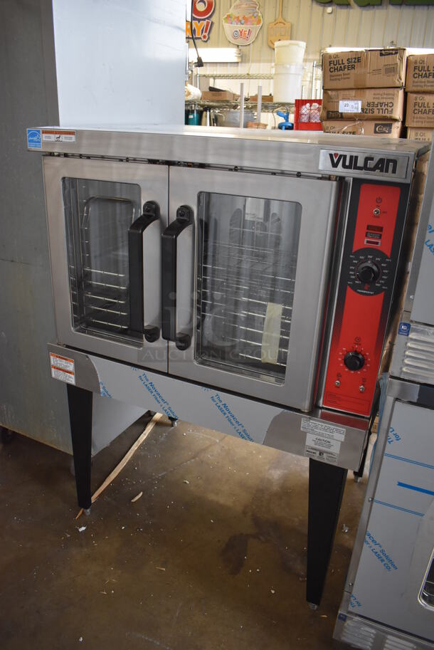 	BRAND NEW SCRATCH AND DENT! LATE MODEL! Vulcan Model VC5GD-11D1Z Stainless Steel Commercial Natural Gas Powered Full Size Convection Oven w/ View Through Doors, Metal Oven Racks and Thermostatic Controls on Metal Legs. 40x32x55. Tested and Working! - Image 2 of 8