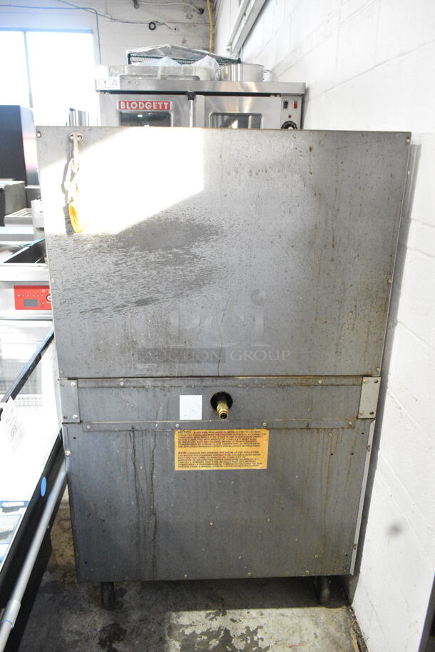 US Range C836-7 Stainless Steel Commercial Natural Gas Powered 4 Burner Range w/ Oven and Back Splash on Commercial Casters.  - Image 8 of 9