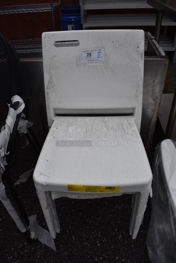2 BRAND NEW! Grosfillex XA653096 / US653096 Metro Glacier White Indoor / Outdoor Stacking Resin Chairs. 17x18x32. 2 Times Your Bid!