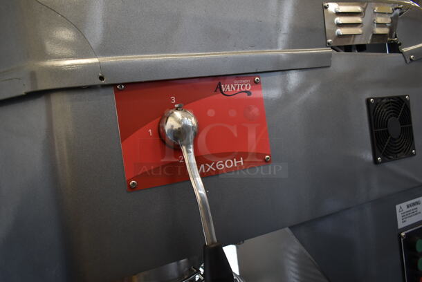 BRAND NEW SCRATCH AND DENT! Avantco 177MX60H Metal Commercial Floor Style 60 Quart Planetary Dough Mixer w/ Stainless Steel Mixing Bowl, Bowl Guard, Bowl Dolly, Dough Hook, Whisk and Paddle Attachments. 240 Volts, 3 Phase. Tested and Working! - Image 6 of 10