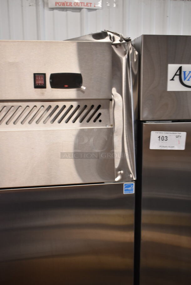 BRAND NEW SCRATCH AND DENT! 2023 Avantco  178Z2FHC Stainless Steel Commercial 2 Door Reach In Freezer w/ Poly Coated Racks. 115 Volts, 1 Phase. Tested and Powers On But Does Not Get Cold - Image 4 of 10