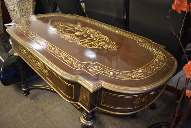 CUSTOM MADE Wooden Reproduction of Napoleon III Writing Desk w/ Inlaid Mother of Pearl. - Image 5 of 11