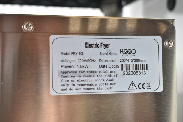 2 BRAND NEW SCRATCH AND DENT! 2023 Hoocoo FRY-10L Stainless Steel Commercial Countertop Electric Powered Fryer w/ Lid and Fry Basket. 120 Volts, 1 Phase. 2 Times Your Bid! - Image 10 of 10