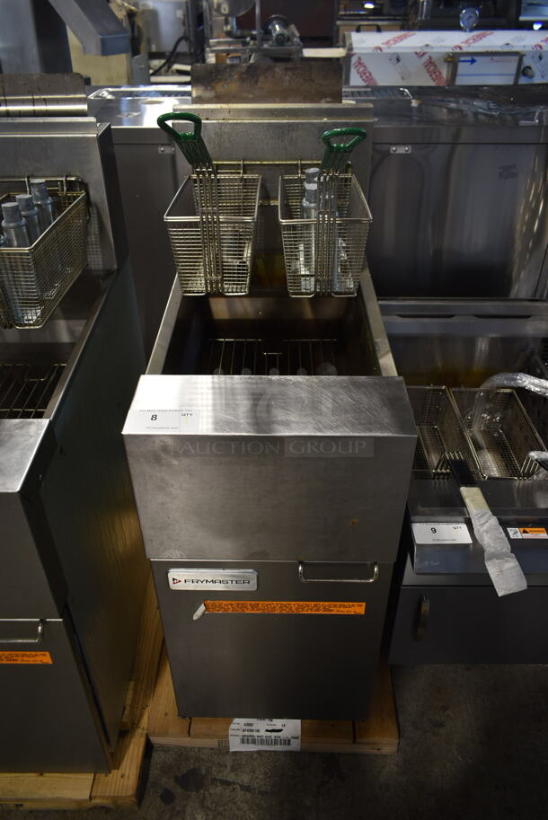 LIKE NEW! 2022 Frymaster GF40SD Stainless Steel Commercial Floor Style Natural Gas Powered Deep Fat Fryer w/ 2 Metal Fry Baskets.  - Image 1 of 8