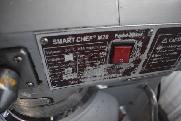 Smart Chef M20 Metal Commercial 20 Quart Planetary Dough Mixer w/ Mixing Bowl, Bowl Guard, Whisk, Dough Hook and Paddle Attachments. 110 Volts, 1 Phase. 15x20x31. Tested and Powers On But Parts Do Not Move - Image 5 of 6