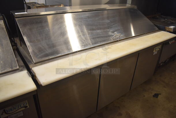 Avantco 178SCLM3 Stainless Steel Commercial Sandwich Salad Prep Table Bain Marie Mega Top on Commercial Casters. 115 Volts, 1 Phase. 70x32x47. Tested and Does Not Power On