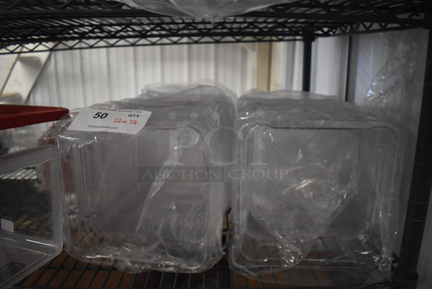 ALL ONE MONEY! Lot of 12 BRAND NEW! Clear Poly 8 Quart Bins w/ Red Lids. 9x10x9 - Image 3 of 4