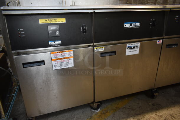 Giles EOF-24 Stainless Steel Commercial Electric Powered 3 Bay Fryer w/ Giles EOF-BIB Dumping Station and 4 Metal Fry Baskets. 480 Volts, 3 Phase. - Image 5 of 9