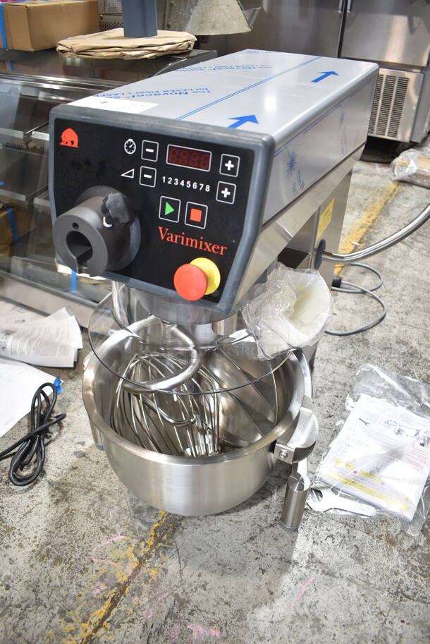 BRAND NEW! 2022 Varimixer V20KT Metal Commercial Countertop 20 Quart Planetary Dough Mixer w/ Stainless Steel Mixing Bowl, Bowl Guard, Whisk, Paddle and Dough Hook Attachments. 120 Volts, 1 Phase. Tested and Working! - Image 4 of 9