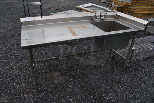 Stainless Steel Commercial Counter w/ Sink Bay, Faucet, Handles, Back and Side Splash Guards. 72x30x39. Bay 20x20x12