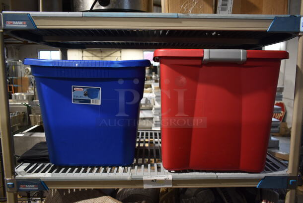 ALL ONE MONEY! Lot of 3 Tiers of Various Items Including Poly Bins, Slow Cooker and Boots. Does Not Include Shelving Unit. - Image 3 of 10