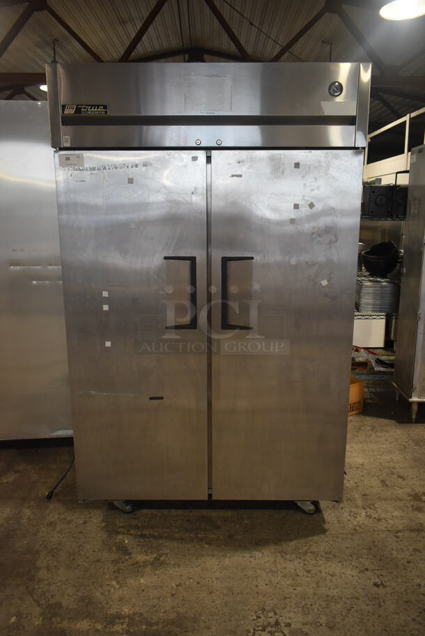 2015 True TG2R-2S Stainless Steel Commercial 2 Door Reach In Cooler w/ Poly Coated Racks on Commercial Casters. 115 Volts, 1 Phase. Tested and Working! - Image 1 of 8