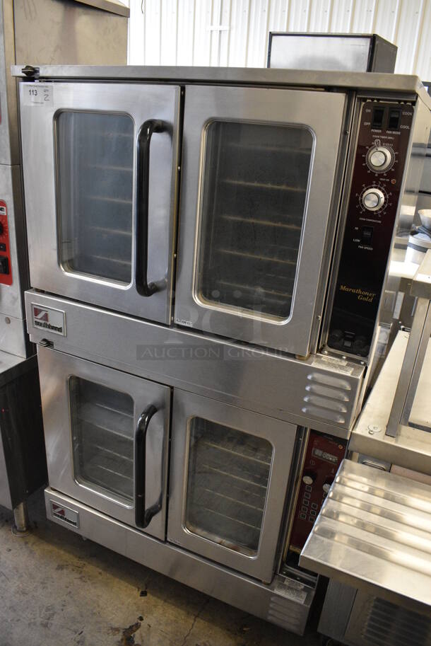 2 Southbend Marathoner Gold Stainless Steel Commercial Full Size Gas Powered Convection Oven w/ View Through Doors, Metal Oven Racks on Commercial Casters. 38x30x64. 2 Times Your Bid!