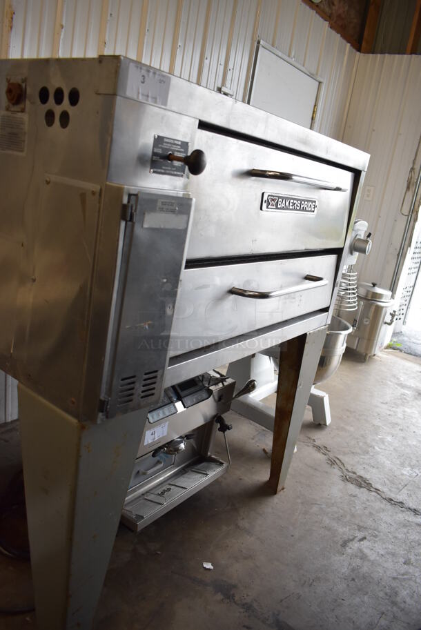 Bakers Pride 251 Stainless Steel Commercial Natural Gas Powered Single Deck Pizza Oven w/ Cooking Stone on Metal Legs. 48x46x55 - Image 3 of 8