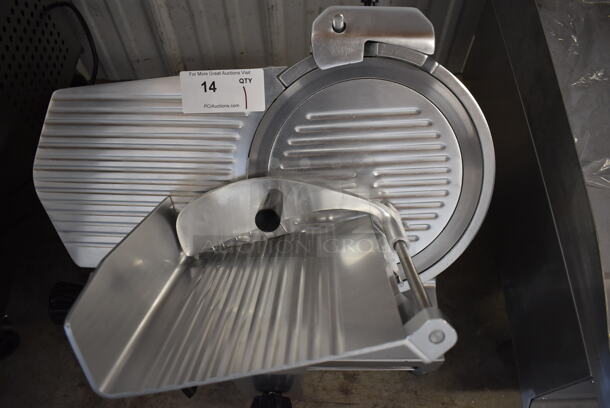 BRAND NEW SCRATCH AND DENT! Avantco 177SL512 Stainless Steel Commercial Countertop Meat Slicer w/ Blade Sharpener. 110-120 Volts, 1 Phase. 26x19x19. Tested and Working! - Image 5 of 6