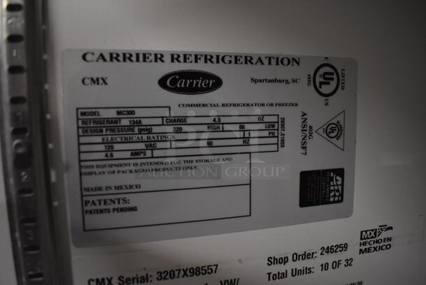 Carrier MC300 Metal Commercial Single Door Reach In Cooler Merchandiser w/ Poly Coated Racks. 115 Volts, 1 Phase. 25x25x64. Tested and Powers On But Does Not Get Cold - Image 5 of 5