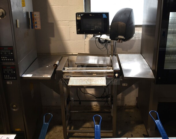 Hobart Model HWS-4C Stainless Steel Commercial Floor Style Wrapping Station w/ Monitor and Hobart Label Dispenser. 120 Volts, 1 Phase. Tested and Working!