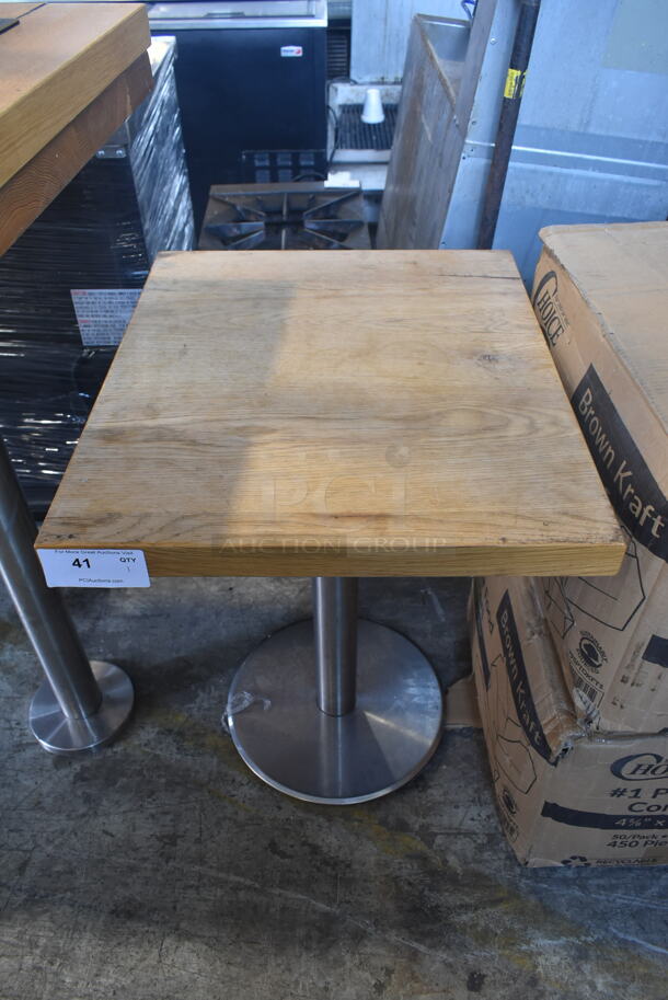 Wooden Butcher Block Dining Height Table on Chrome Finish Metal Table Base. Stock Picture - Cosmetic Condition May Vary. - Image 1 of 3
