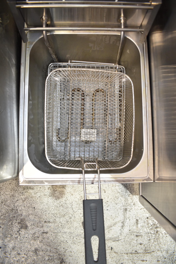 Swinod Stainless Steel Commercial Countertop Electric Powered Single Bay Fryer w/ Metal Fry Basket and Lid.  - Image 3 of 4