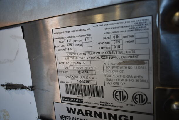 BRAND NEW SCRATCH AND DENT! Toastmaster TCT-1627 R Stainless Steel Commercial Floor Style Natural Gas Powered Tandoori / Tandoor Oven. 85,500 BTU. - Image 9 of 10