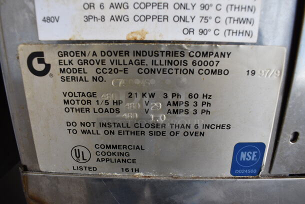 2 Groen CC20-E Stainless Steel Commercial Electric Powered Convection  Combo Steamer Oven. 480 Volts, 3 Phase. 43x33x73. 2 Times Your Bid! - Image 10 of 12