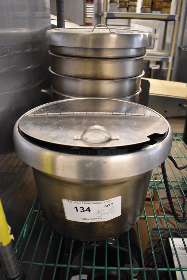 5 Stainless Steel Cylindrical Drop In Bins w/ 2 Lids. 11.5x11.5x8. 5 Times Your Bid! - Image 1 of 3