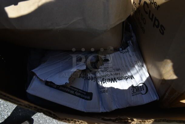 PALLET LOT of 20 BRAND NEW Boxes Including 760FF16 Choice 16 oz. French Fry Cup - 1000/Case, 394345XL Noble NexGen Powder-Free Disposable Black Hybrid 3 Mil Thick Gloves - 1000/Case, 485COLWNEON Choice 8 1/2" Colossal Neon Wrapped Straw - 1600/Case, 5013036HVY Lavex Hercules 20-30 Gallon 2 Mil 30" x 36" Low Density Heavy-Duty Black Can Liner / Trash Bag - 100/Case. 20 Times Your Bid!  - Image 7 of 12
