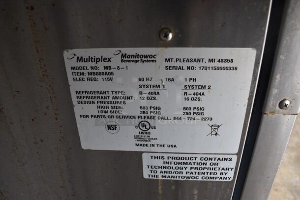 2017 Manitowoc Multiplex Model MB-8-1 Stainless Steel Commercial Blend In Cup Workstation on Single Door Undercounter Cooler on Commercial Casters. 115 Volts, 1 Phase. 26x33x75. Tested and Powers On But Does Not Get Cold and Digital Display Does Not Turn On - Image 6 of 7