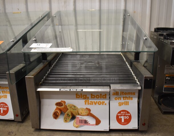 2017 Star 458TBDE Stainless Steel Commercial Countertop Hot Dog Roller w/ Sneeze Guard and Bun Drawer. 120 Volts, 1 Phase. 25x35x26. Tested and Working!