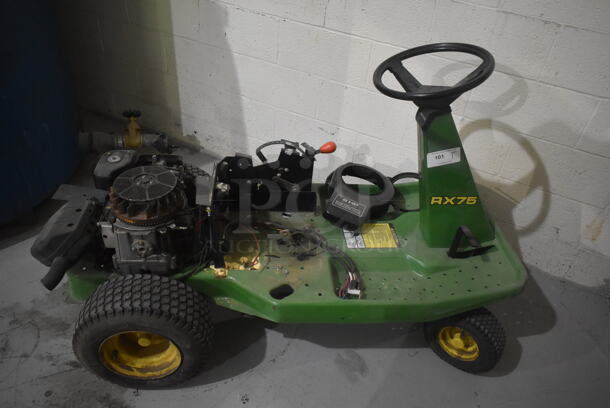 John Deere RX75 Green Metal Riding Lawn Mower. For Parts. BUYER MUST REMOVE. - Image 1 of 7