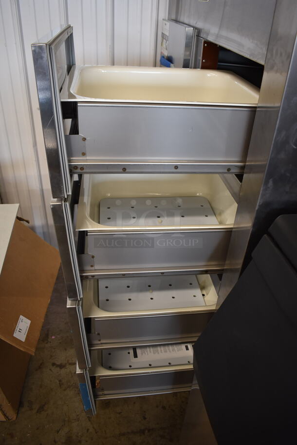BRAND NEW! 2022 Traulsen RFS226N Commercial Stainless Steel Electric Two-Sectioned Drawered Fish/Poultry File Cooler With Plastic Pans And Perforated Inserts On Commercial Casters. 115V, 1 Phase. Tested And Working!  - Image 9 of 10