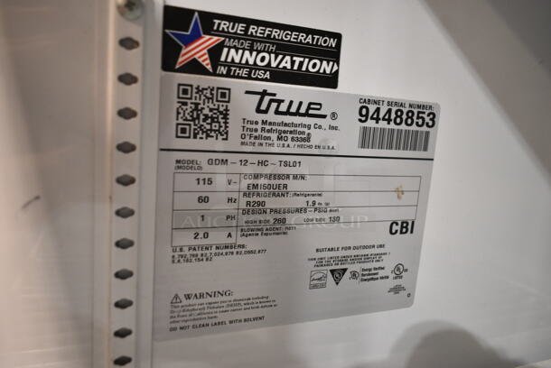 2020 True GDM-12-HC Metal Commercial Single Door Reach In Cooler Merchandiser w/ Poly Coated Racks. 115 Volts, 1 Phase. Tested and Working! - Image 3 of 3