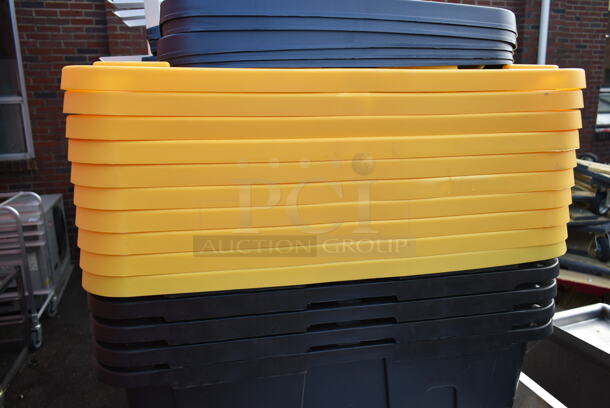 ALLL ONE MONEY! Lot of 4 Black Poly Bins, 10 Yellow Poly Lids and 5 Gray Poly Lids. Includes 28x18x13.5 - Image 3 of 5
