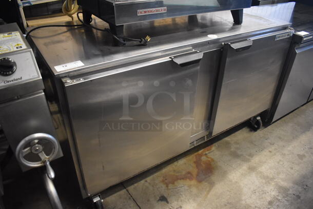 Beverage Air UCR60A Stainless Steel Commercial 2 Door Undercounter Cooler on Commercial Casters. 115 Volts, 1 Phase. 60x30x36. Tested and Working!