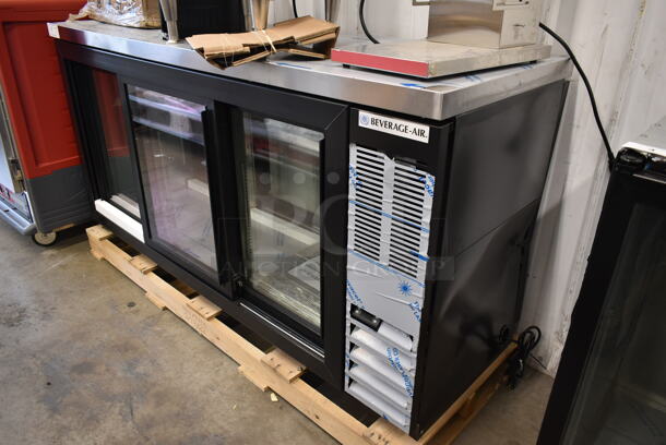 BRAND NEW SCRATCH AND DENT! Beverage Air BB72HC-1-GS-PT-B-27 Stainless Steel Commercial 3 Door Undercounter Pass Through Cooler Merchandiser. 115 Volts, 1 Phase.  Tested and Working! - Image 2 of 9