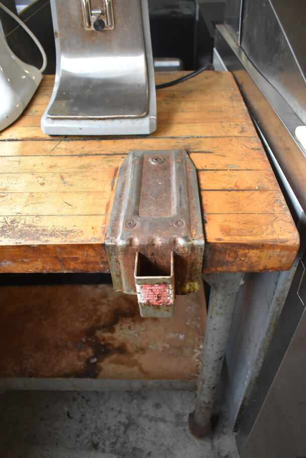 Butcher Block Table w/ Commercial Can Opener Mount and Metal Under Shelf. - Image 2 of 5