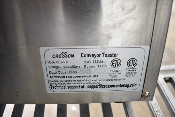 2024 Crosson CCT-500 Stainless Steel Commercial Countertop Electric Powered Conveyor Toaster Oven. 120 Volts, 1 Phase. Tested and Working! - Image 6 of 6