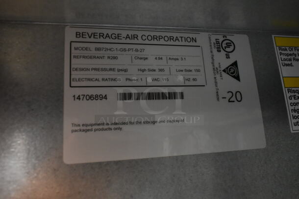 BRAND NEW SCRATCH AND DENT! Beverage Air BB72HC-1-GS-PT-B-27 Stainless Steel Commercial 3 Door Undercounter Pass Through Cooler Merchandiser. 115 Volts, 1 Phase.  Tested and Working! - Image 6 of 9