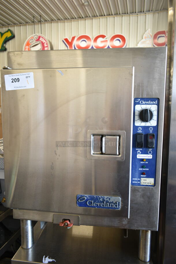 Cleveland 1SCE Stainless Steel Commercial Electric Powered Single Deck Steam Cabinet on ES21301 Stainless Steel Equipment Stand. 208 Volts, 3 Phase.  - Image 2 of 7
